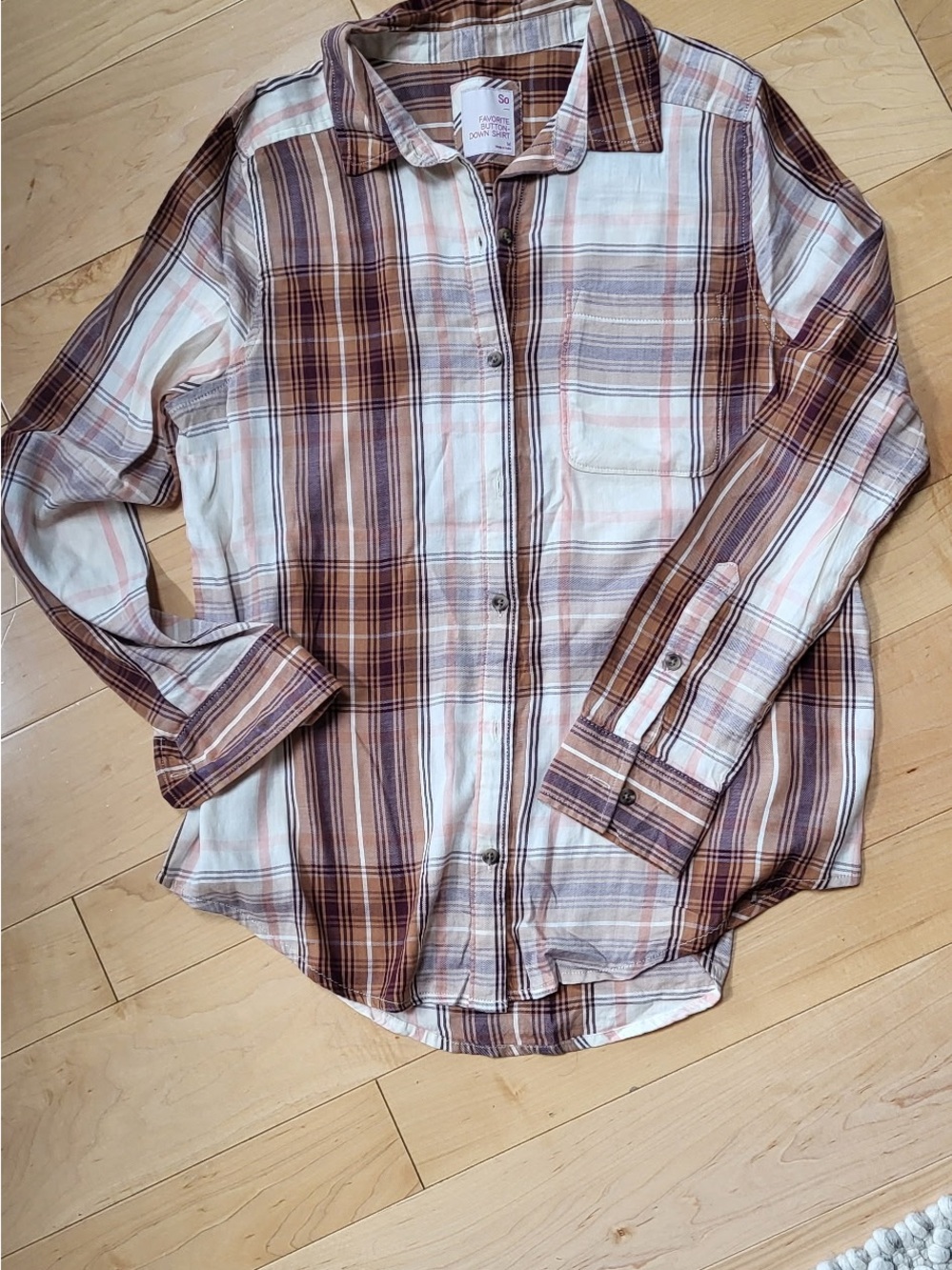 Women’s  Brown Plaid Button-Up Shirt